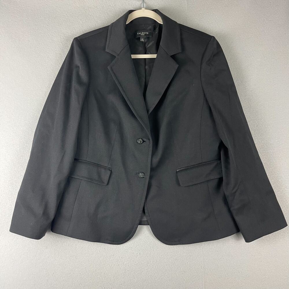 Talbots Wool Blend Blazer Womens 16P Black Beaded Button Classic Office FLAW